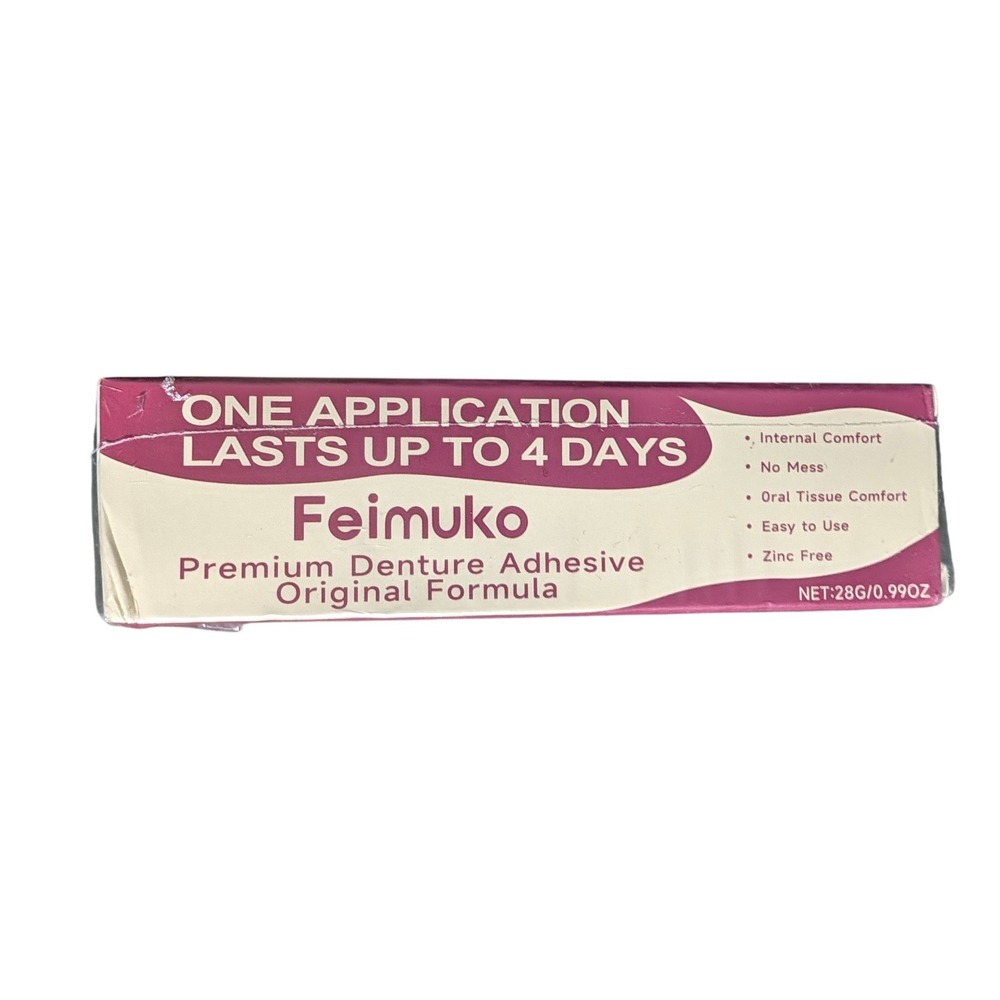 Feimuko Premium Denture Adhesive Original Formula Zinc Free 0.99oz 28g New